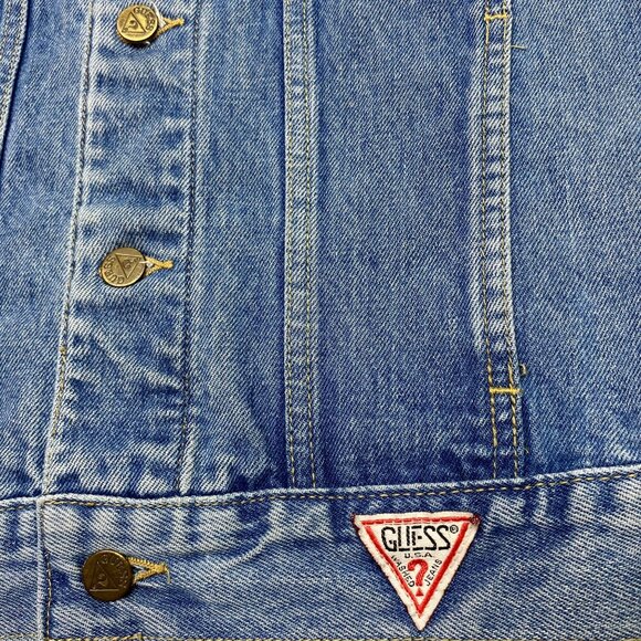 Vtg 80s Guess George Marciano Jean Trucker Jacket M Denim USA 1986 Preppy Cowboy - Picture 4 of 16